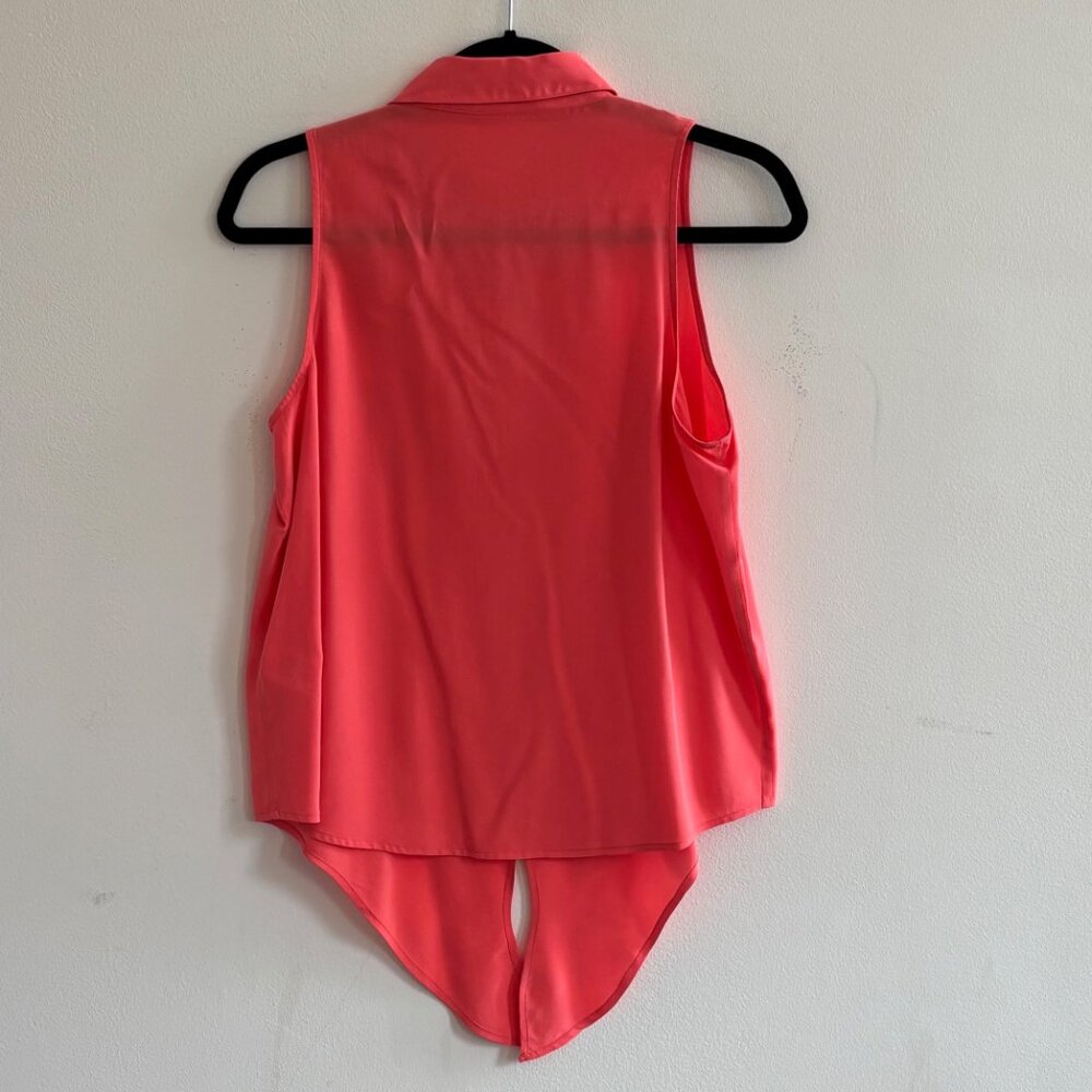 Equipment Sleeveless Silk Button-Down Tie Front Top - Coral - Picture 4 of 5